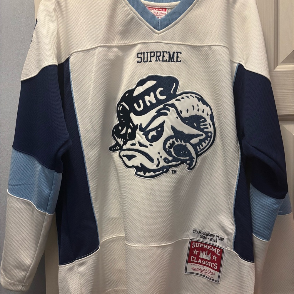 Mitchell & Ness White and Blue V-Neck Sweater